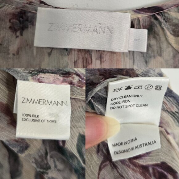Zimmermann Jasper Floral Ruffle Sheer Blouse Top Size 1 Small b113E - Picture 9 of 10